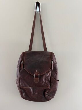 Brown Jack Georges Unisex Leather Convertible Crossbody Sling Bag Backpack